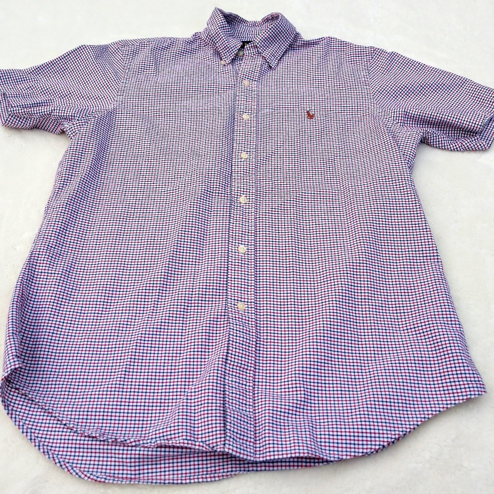 Ralph Lauren Red Navy Blue Polo Button Shirt Med.